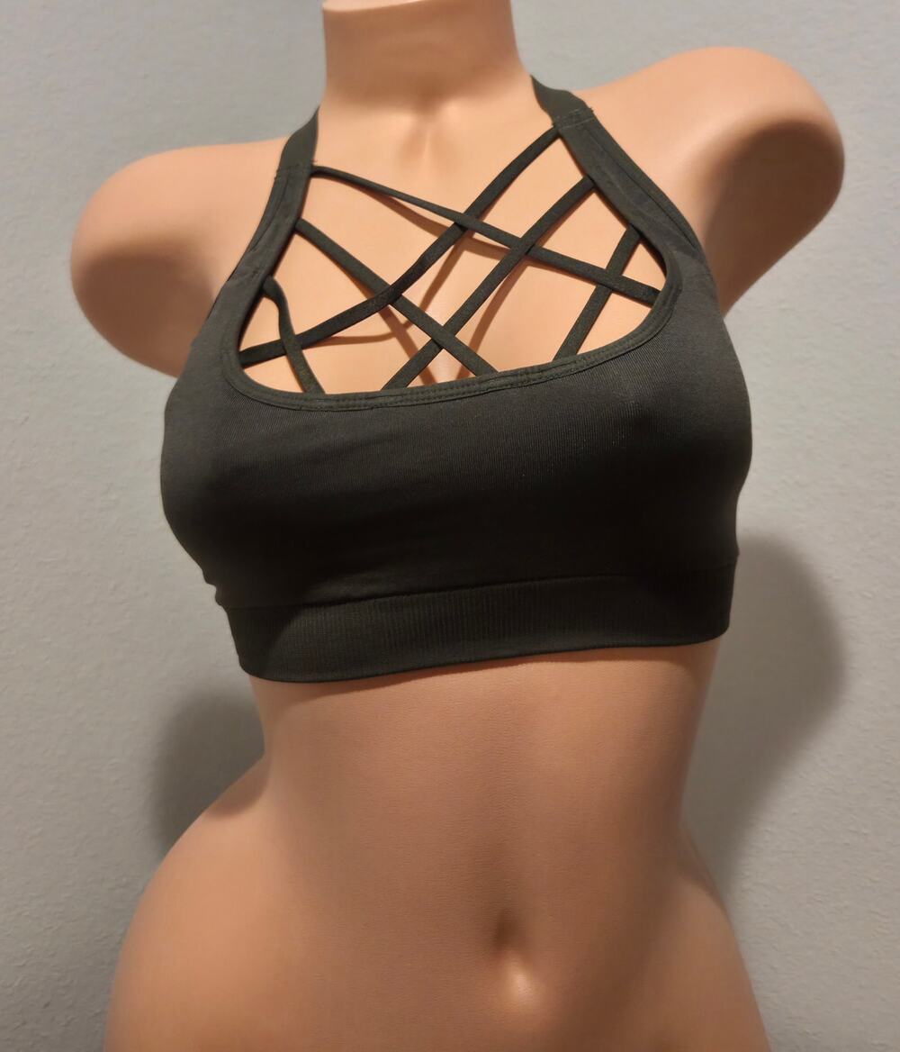 Victoria's Secret Victoria Sport Strappy Front Sports Bra Olive Green Size M